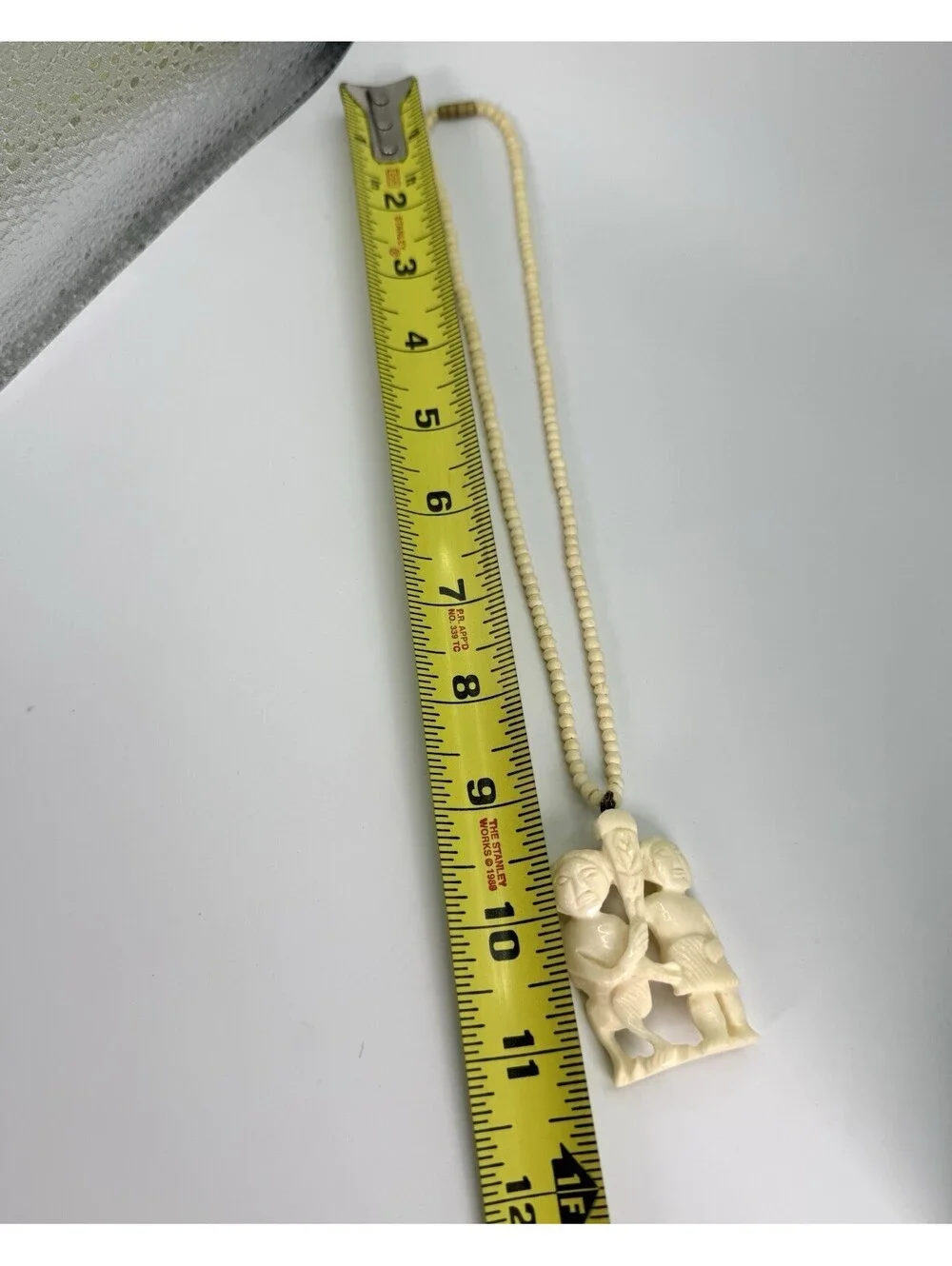 Vintage Hand Carved Tribal Figural Pendant Necklace Beaded Ethnic Folk Art
